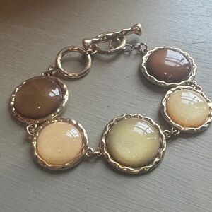 Gold-Tone Neutral Cabochon Link Bracelet - Unbranded